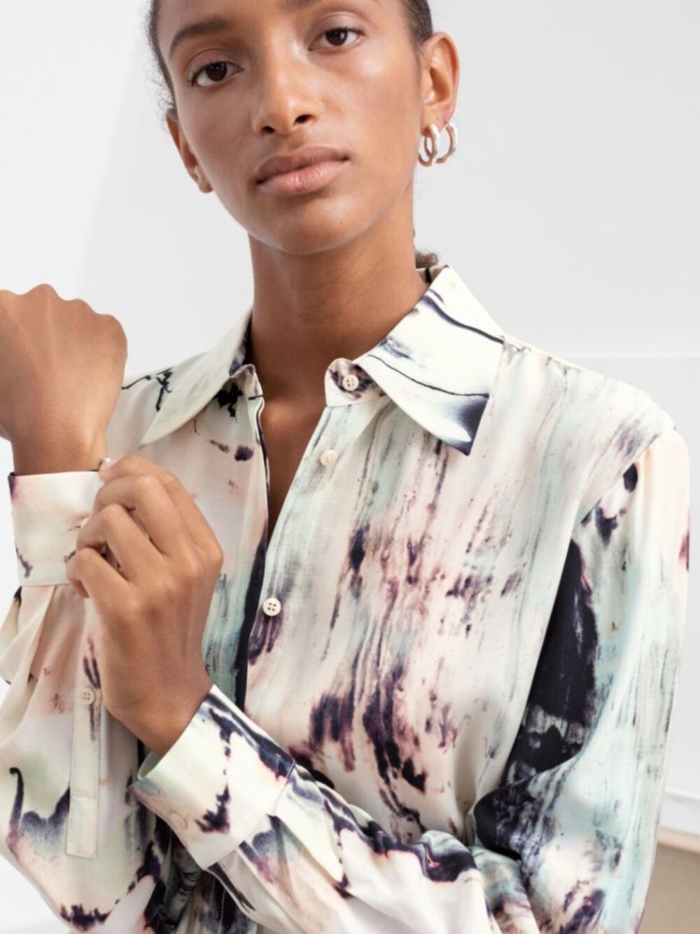 & Other Stories Watercolour Button Up Shirt Size 4